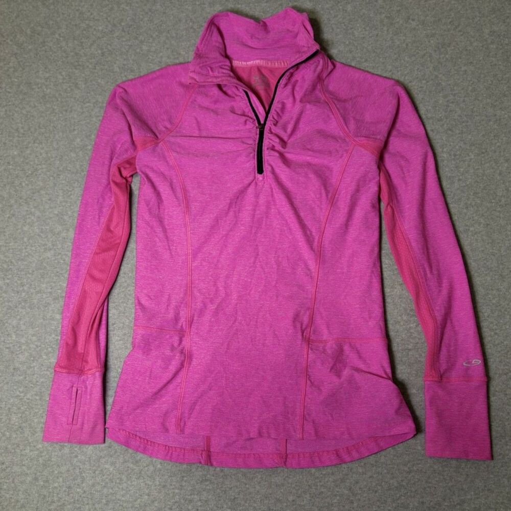 C9 Champion Women's Small Pink Heathered 1/4 Zip Running Pullover Thumbholes